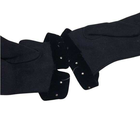 VINTAGE 50s 60s Evening Gloves Crystal Adorned Velvet Cuff Black Nylon Size S/M - Picture 2 of 3